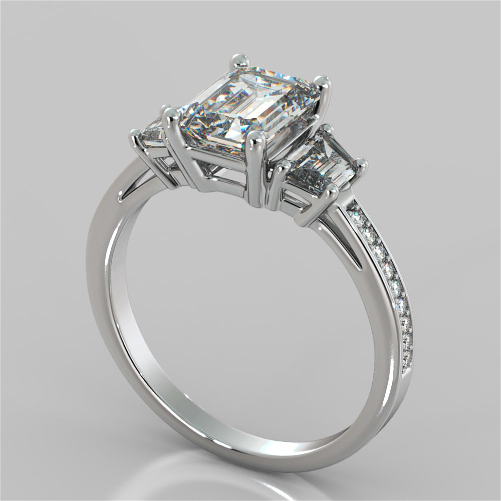 Radiant Cut and Trapezoids Accents Wedding Set With 2 Matching Bands