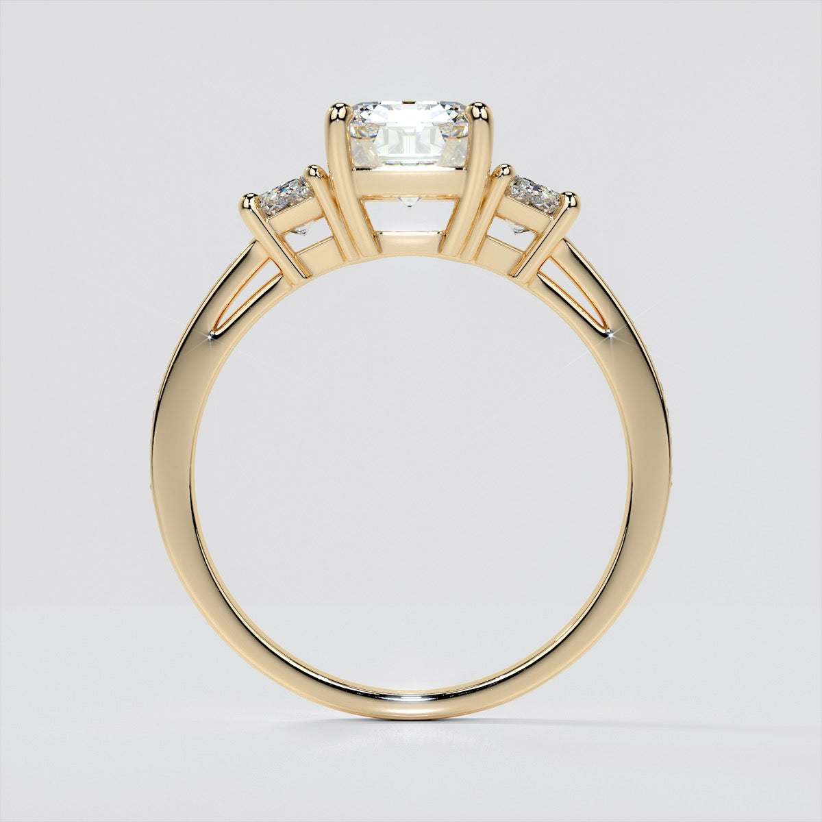 Lab Grown Diamond Radiant Cut Three-Stone Engagement Ring With Trapezoids