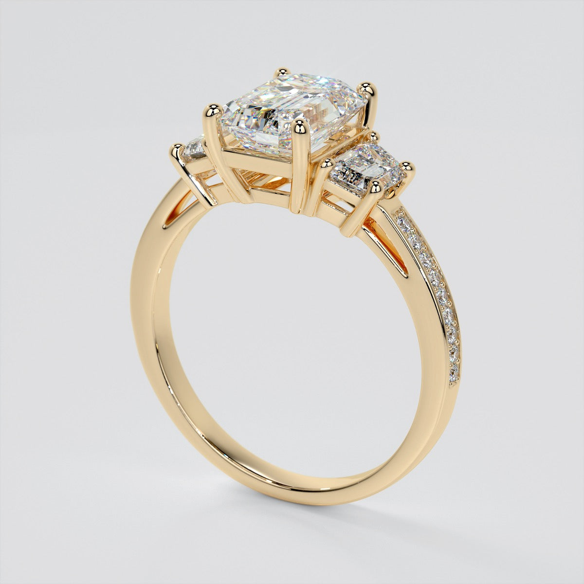 Radiant Cut and Trapezoids Accents Wedding Set With 2 Matching Bands