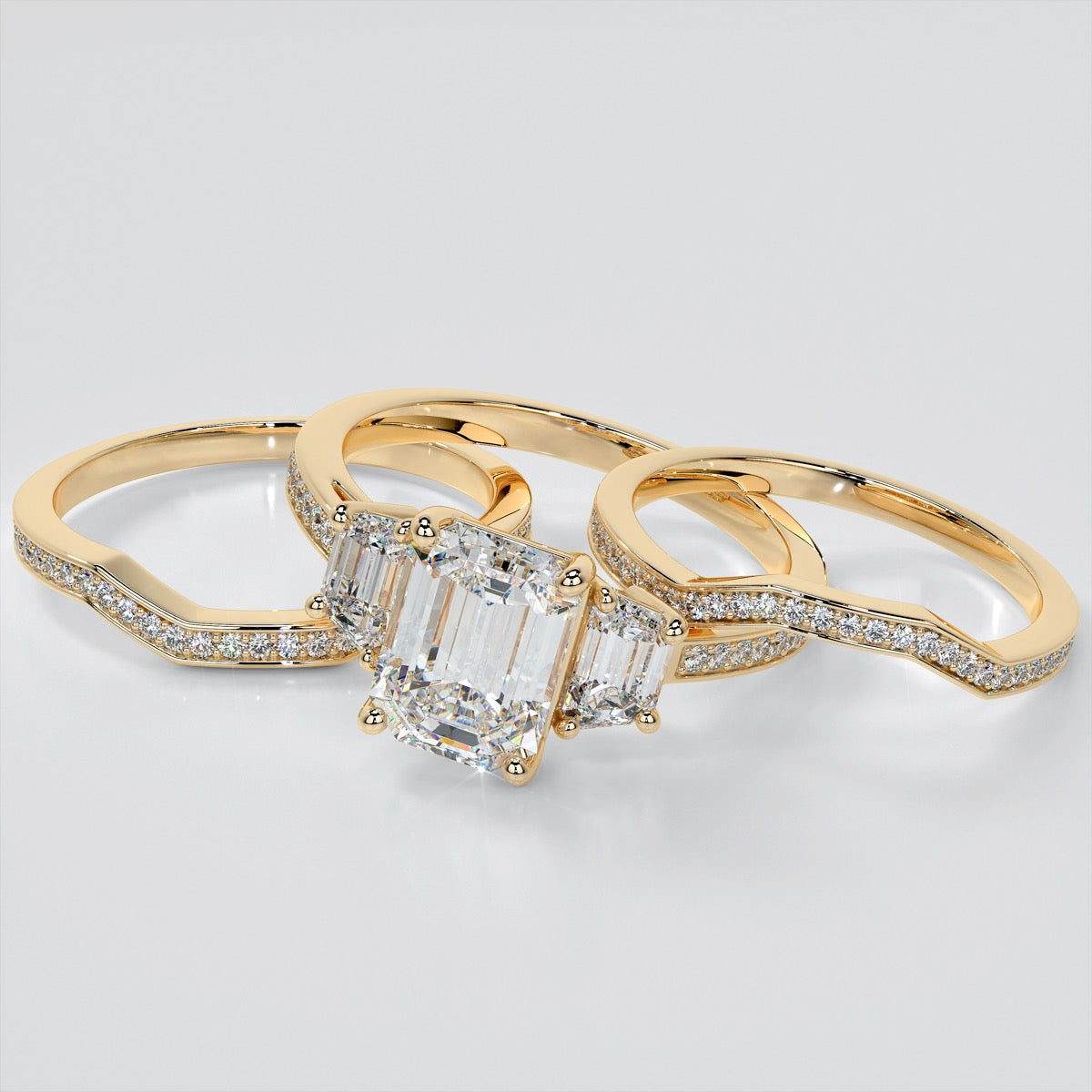 Radiant Cut and Trapezoids Accents Wedding Set With 2 Matching Bands