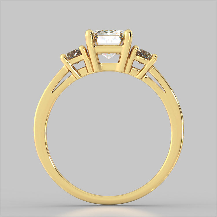 Radiant Cut Three-Stone Engagement Ring With Trapezoids