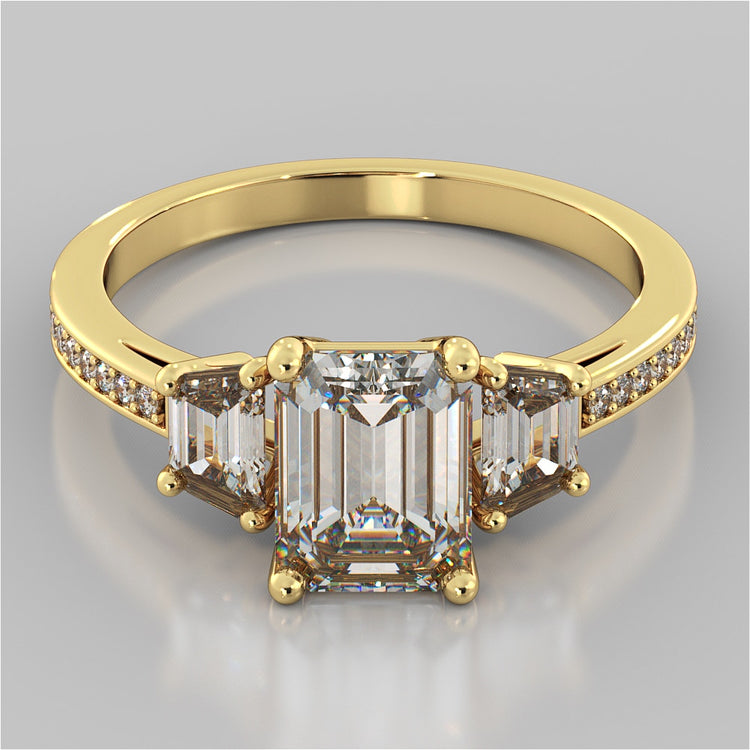 Radiant Cut Three Stone Wedding Set With Trapezoids