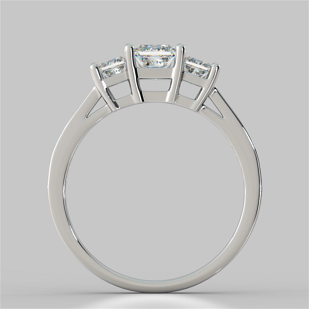 Lab Grown Diamond Princess Cut Three Stone Engagement Ring With Accents