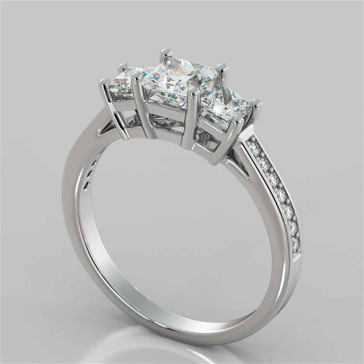 Princess Cut Three Stone Wedding Set With Accents