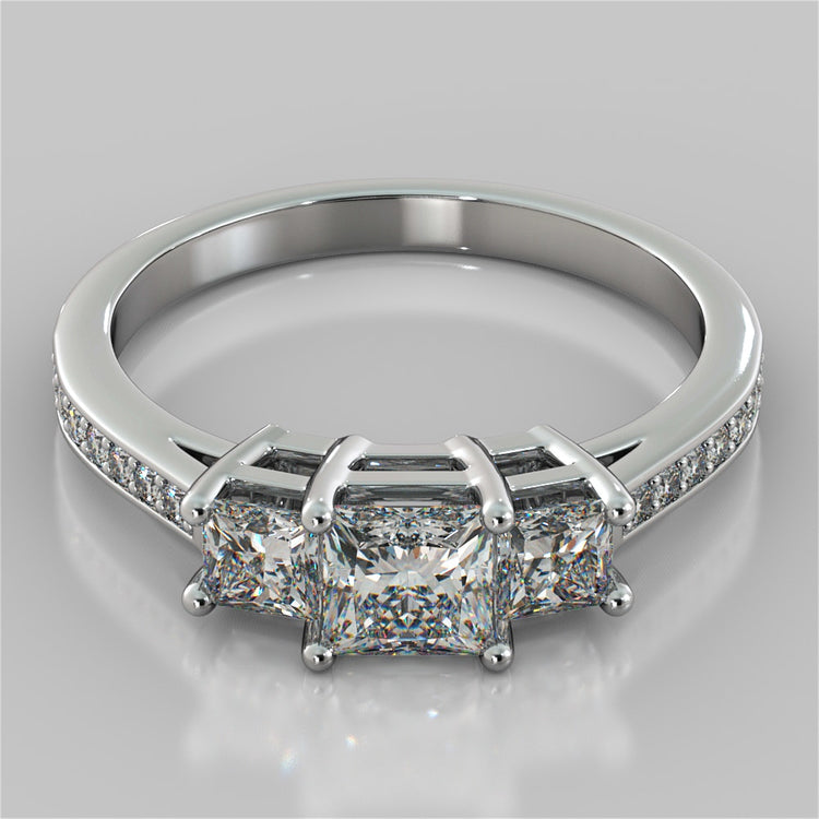 Princess Cut Three Stone Wedding Set With Accents