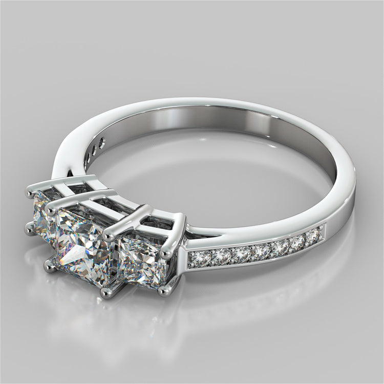 Princess Cut Three Stone Wedding Set With Accents