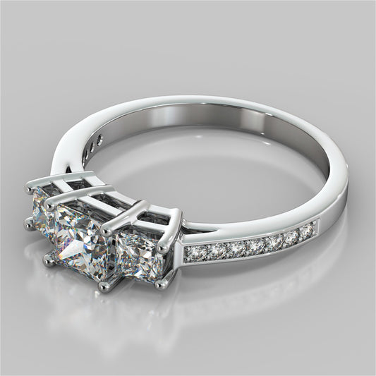 Lab Grown Diamond Princess Cut Three Stone Engagement Ring With Accents