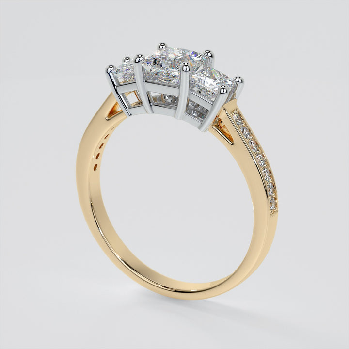 Princess Cut Three Stone Wedding Set With Accents