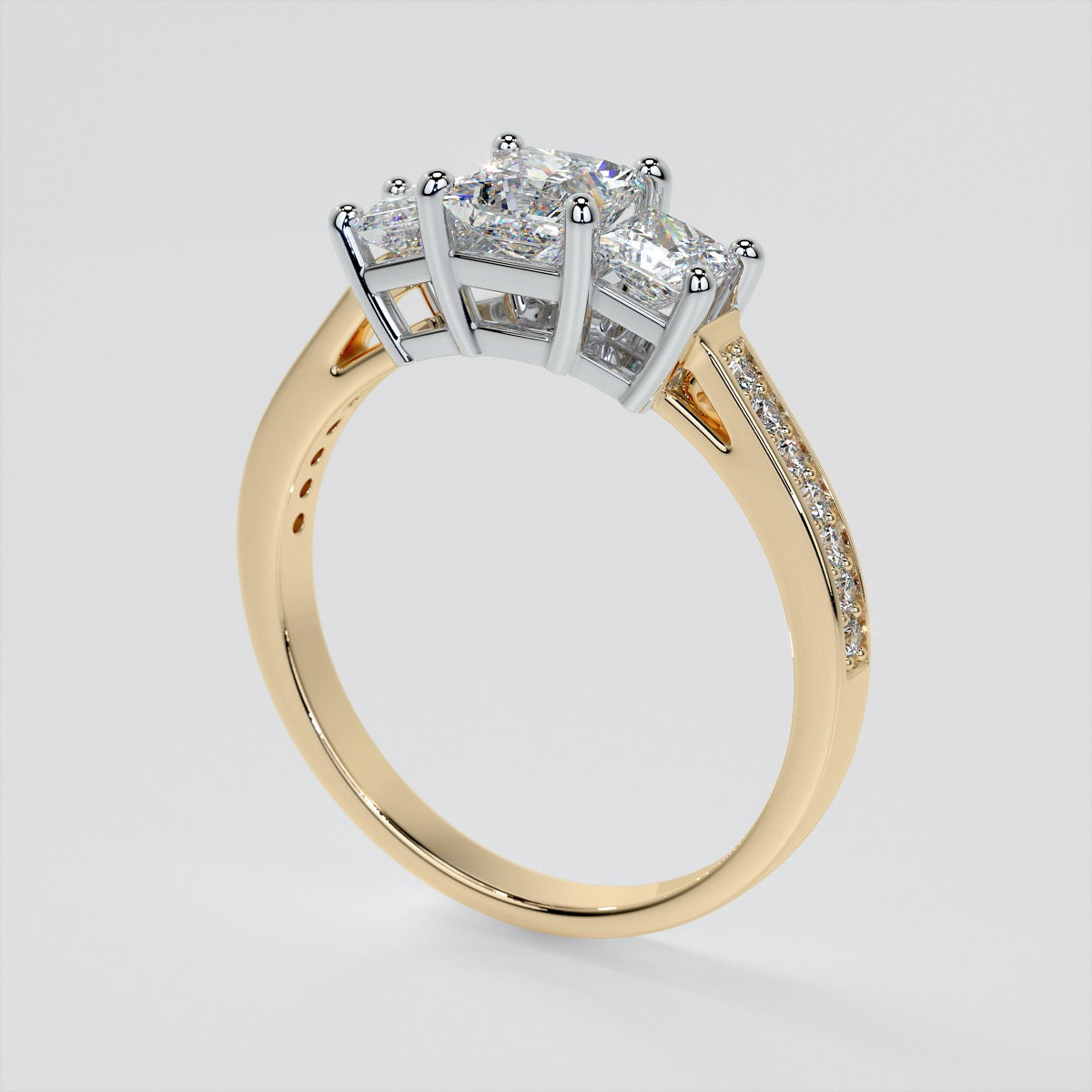 Princess Cut Accented Three Stone Wedding Set With 2 Matching Bands