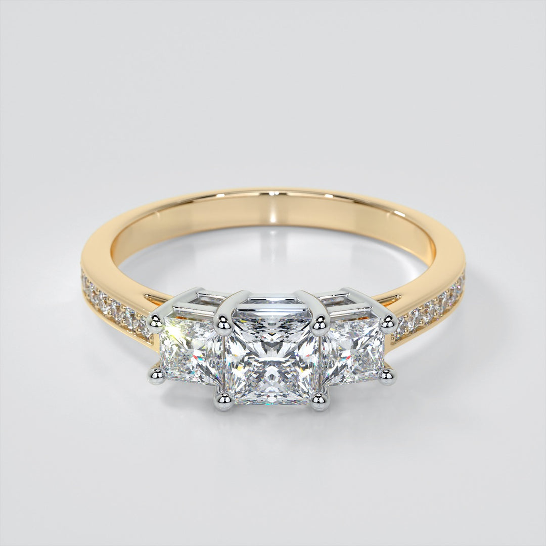 Princess Cut Three Stone Wedding Set With Accents