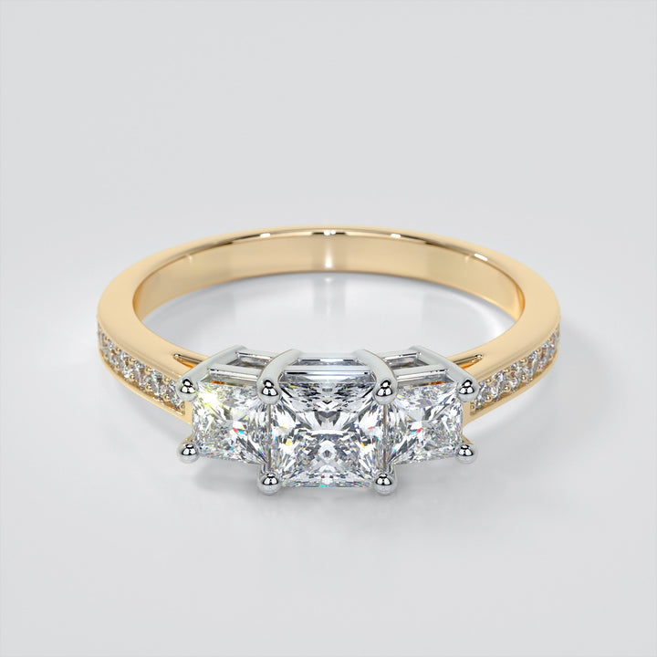 Princess Cut Three Stone Wedding Set With Accents