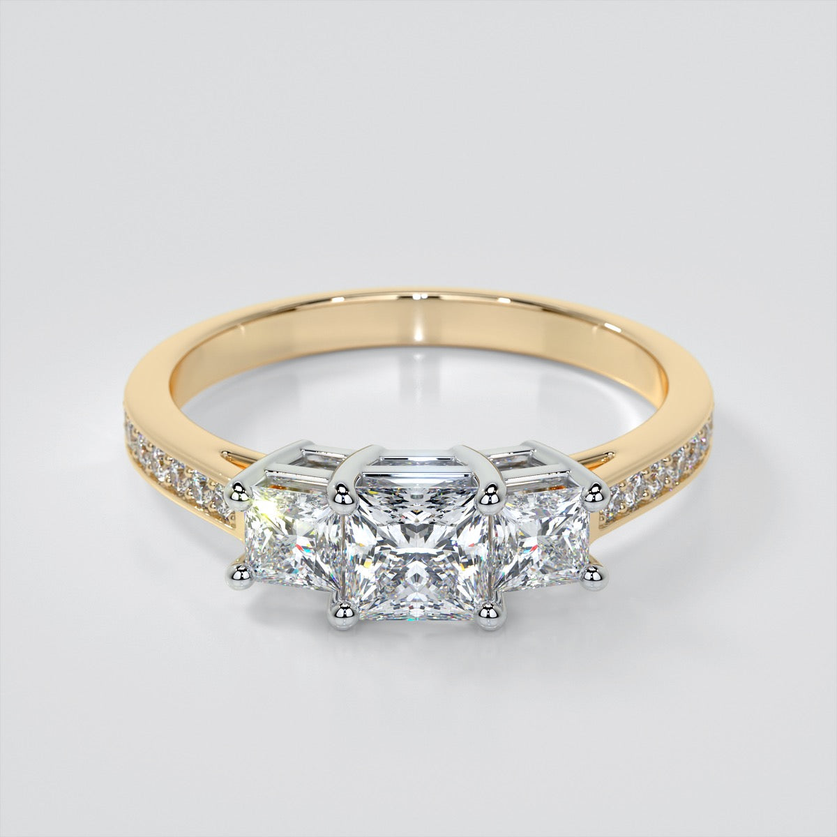 Princess Cut Accented Three Stone Wedding Set With 2 Matching Bands