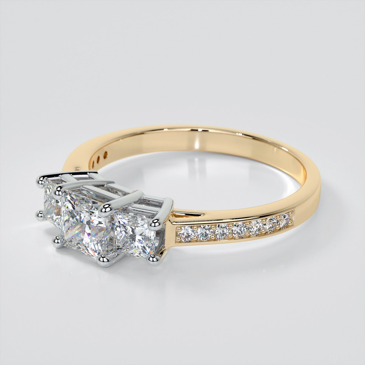 Princess Cut Three Stone Wedding Set With Accents