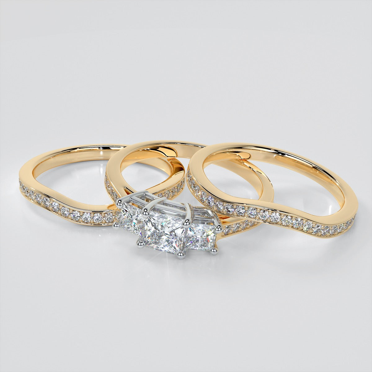 Lab Grown Diamond Princess Cut Three Stone Engagement Ring With Accents
