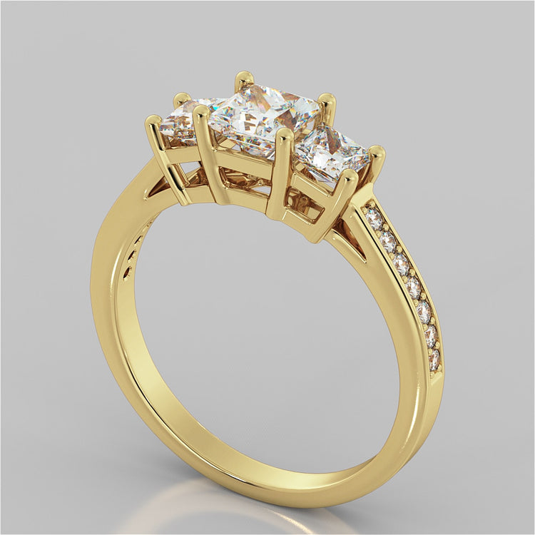 Princess Cut Three Stone Wedding Set With Accents