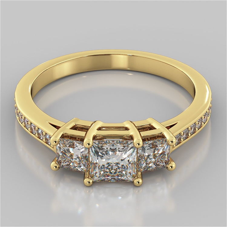 Princess Cut Three Stone Wedding Set With Accents