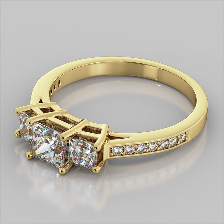 Princess Cut Three Stone Engagement Ring With Accents