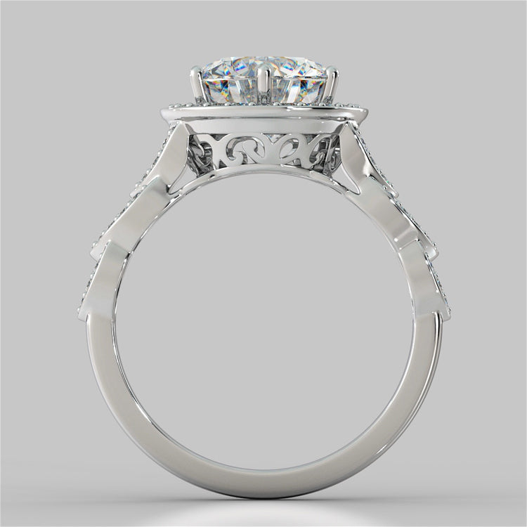 Round Cut Halo Cathedral Style Wedding Set With Accents