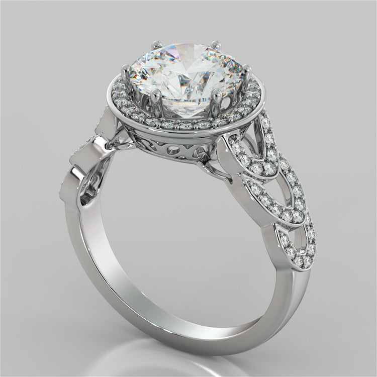 Round Cut Halo Cathedral Style Engagement Ring With Accents