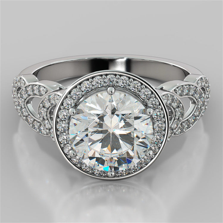 Round Cut Halo Cathedral Style Wedding Set With 2 Matching Bands