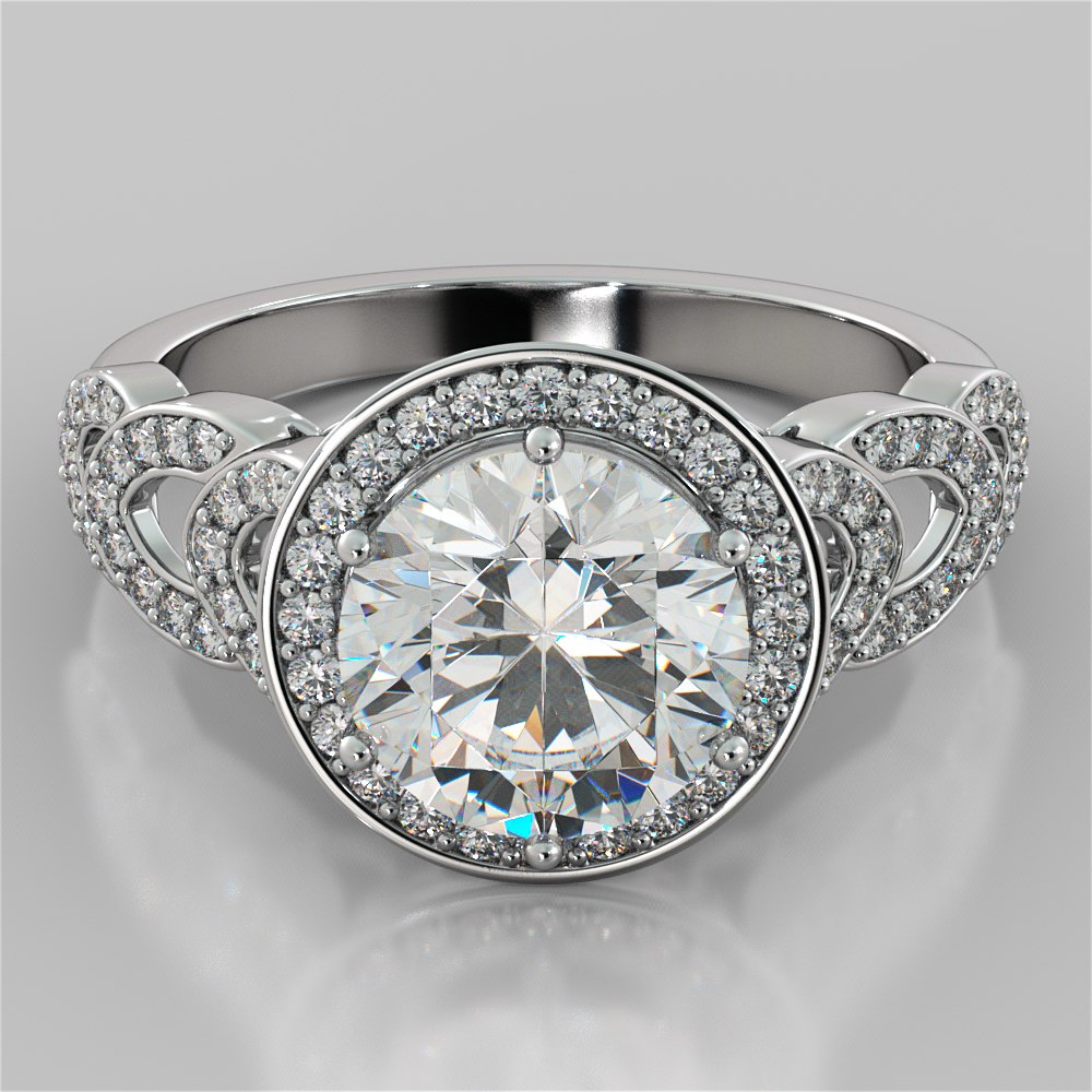 Round Cut Halo Cathedral Style Wedding Set With Accents