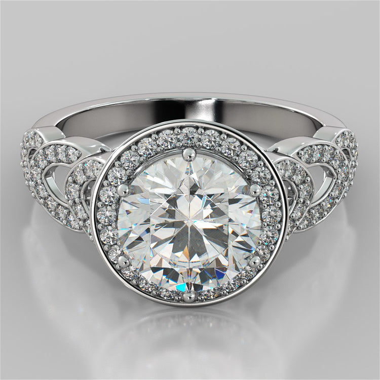 Round Cut Halo Cathedral Style Wedding Set With Accents