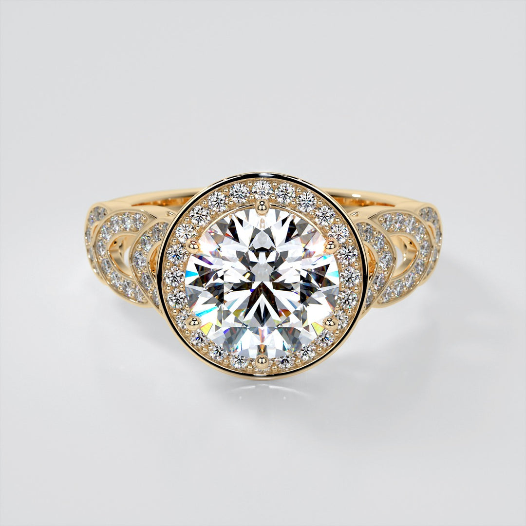 Round Cut Halo Cathedral Style Engagement Ring With Accents