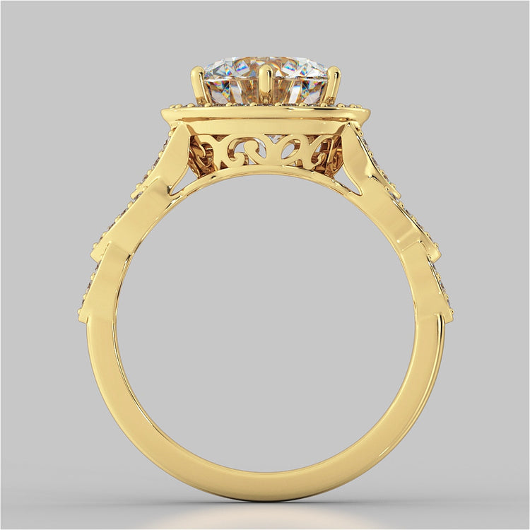 Round Cut Halo Cathedral Style Wedding Set With Accents