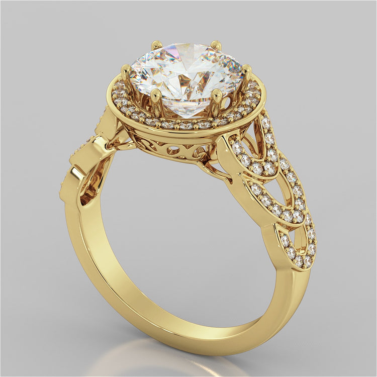 Round Cut Halo Cathedral Style Engagement Ring With Accents