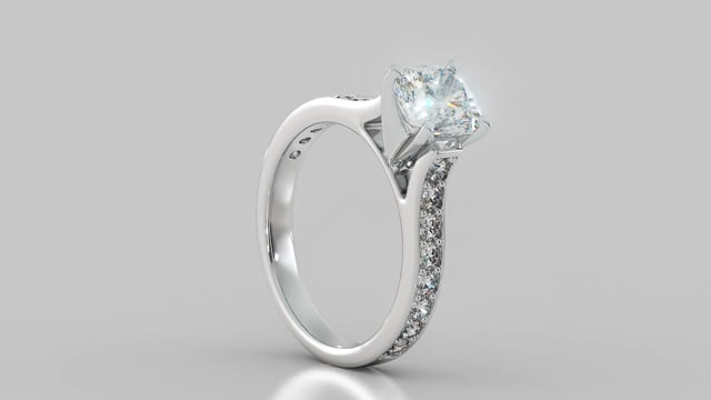 Lab Grown Diamond Cushion Cut Cathedral Style Channel Engagement Ring With Accents