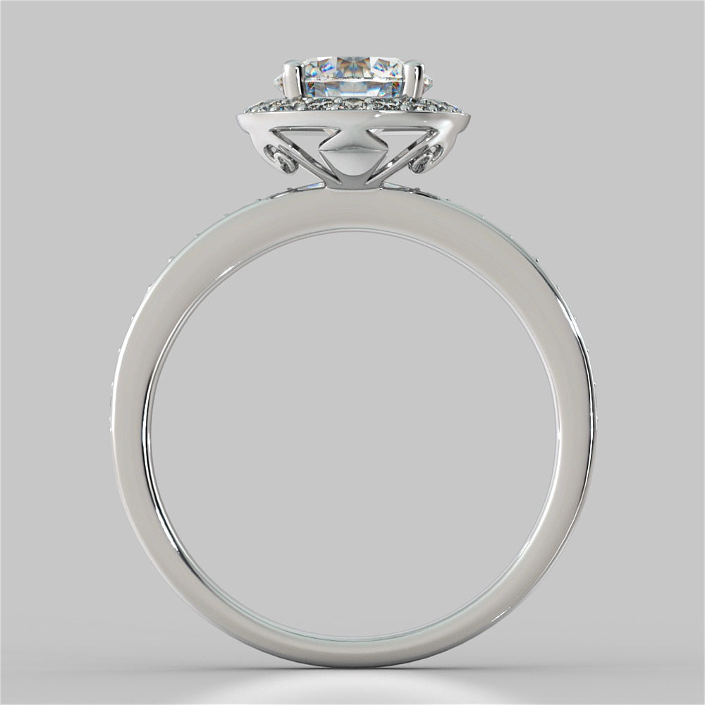 Round Cut Pavé Style Halo Wedding Set With Accents