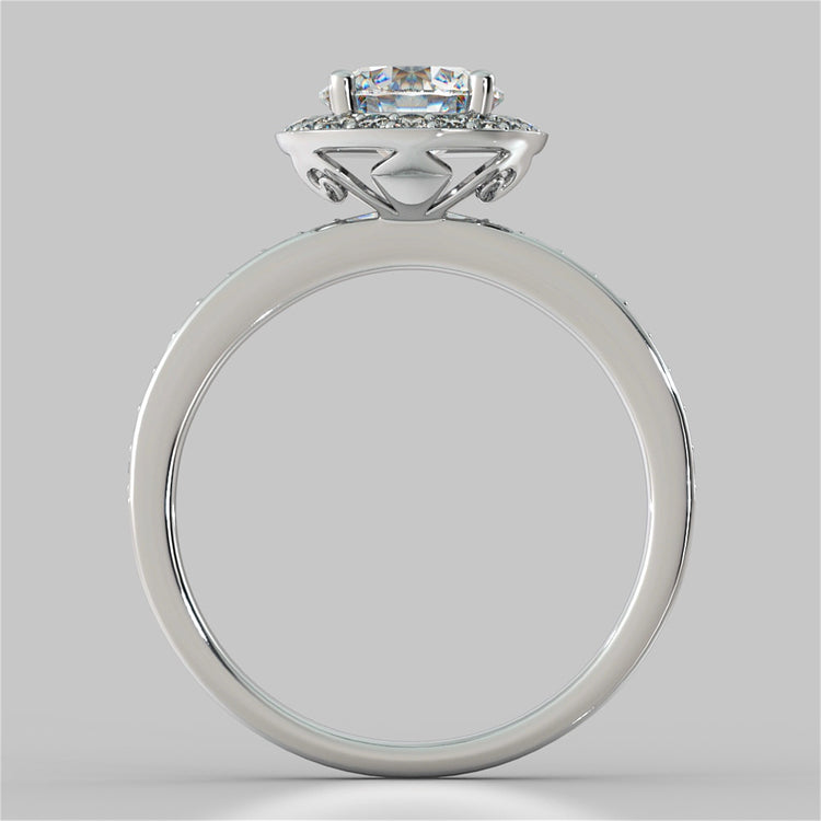 Round Cut Pavé Style Halo Wedding Set With Accents