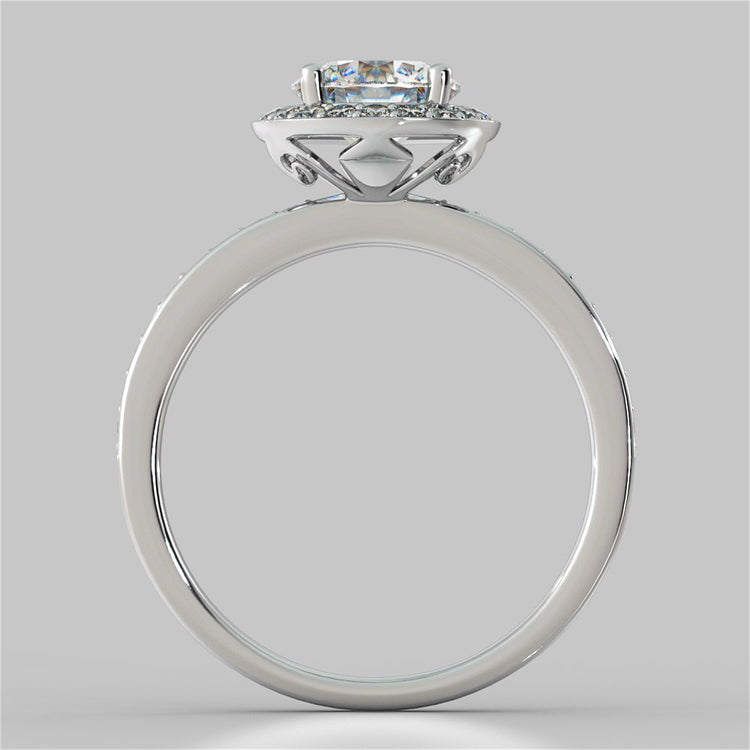 Round Cut Pavé Style Halo Wedding Set With 2 Matching Bands