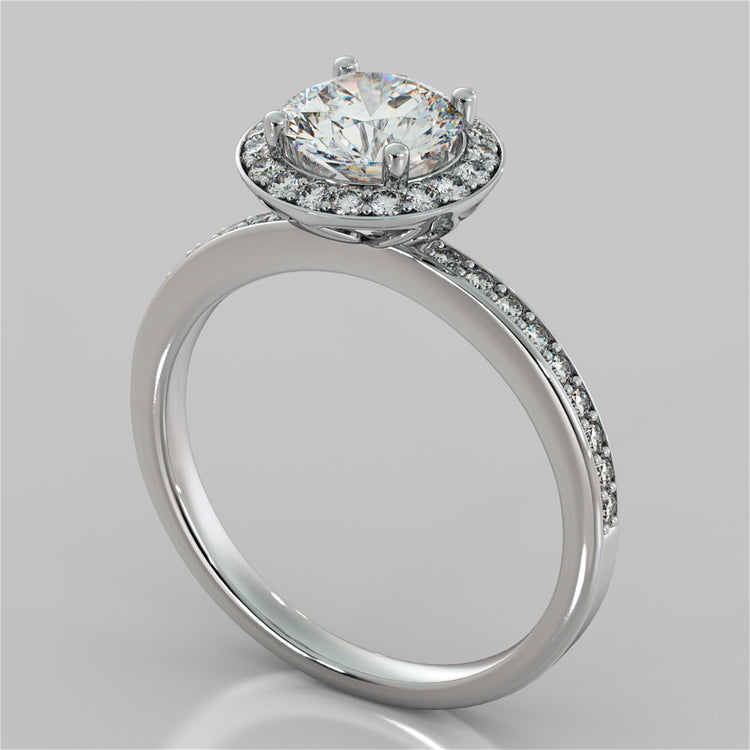 Round Cut Pavé Style Halo Wedding Set With Accents