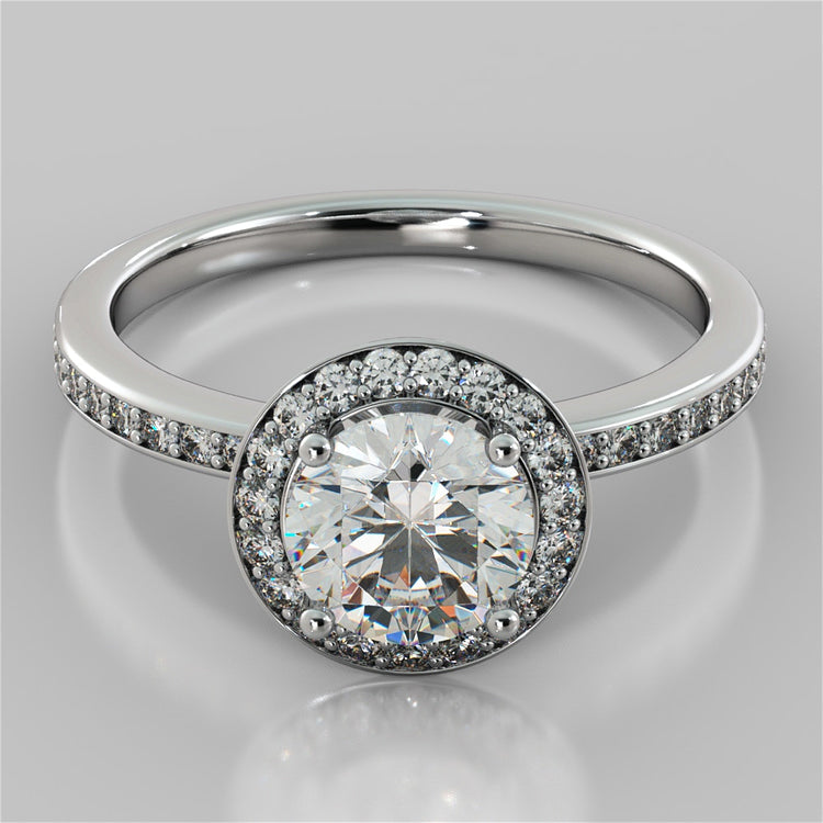 Round Cut Pavé Style Halo Wedding Set With Accents