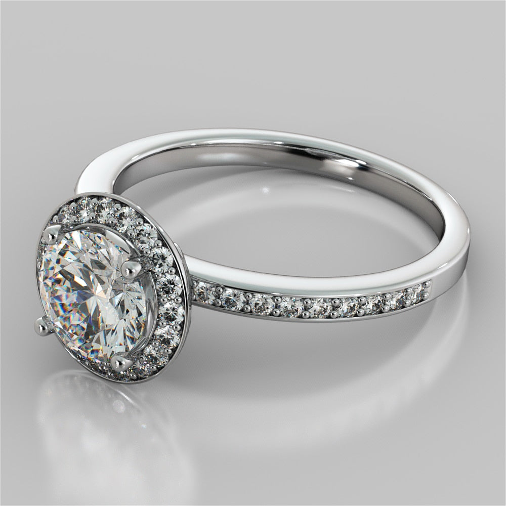 Round Cut Pavé Style Halo Wedding Set With 2 Matching Bands