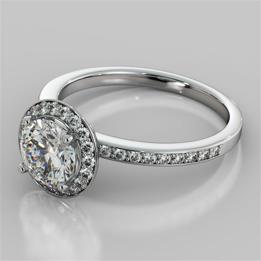 Lab Grown Diamond Round Cut Pavé Style Halo Engagement Ring