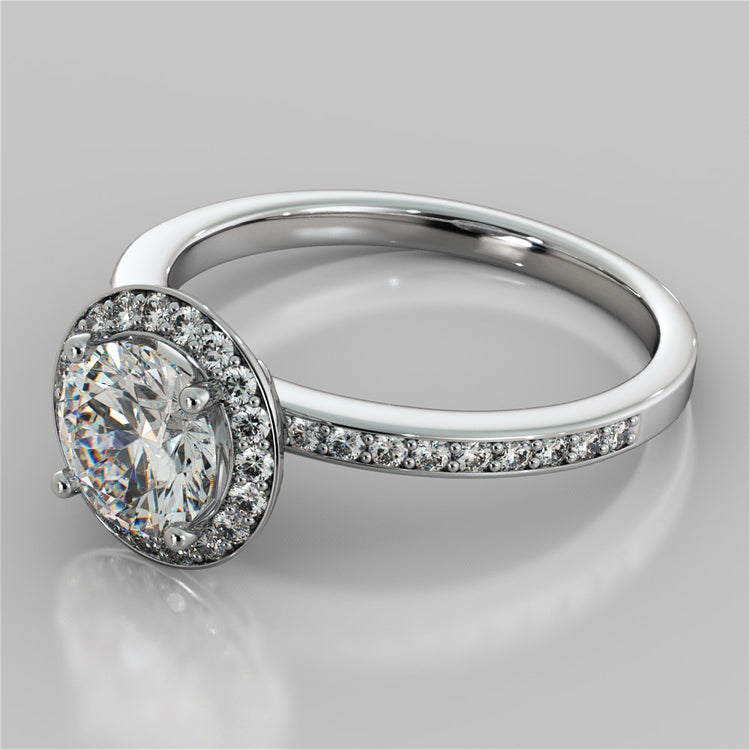 Lab Grown Diamond Round Cut Pavé Style Halo Engagement Ring