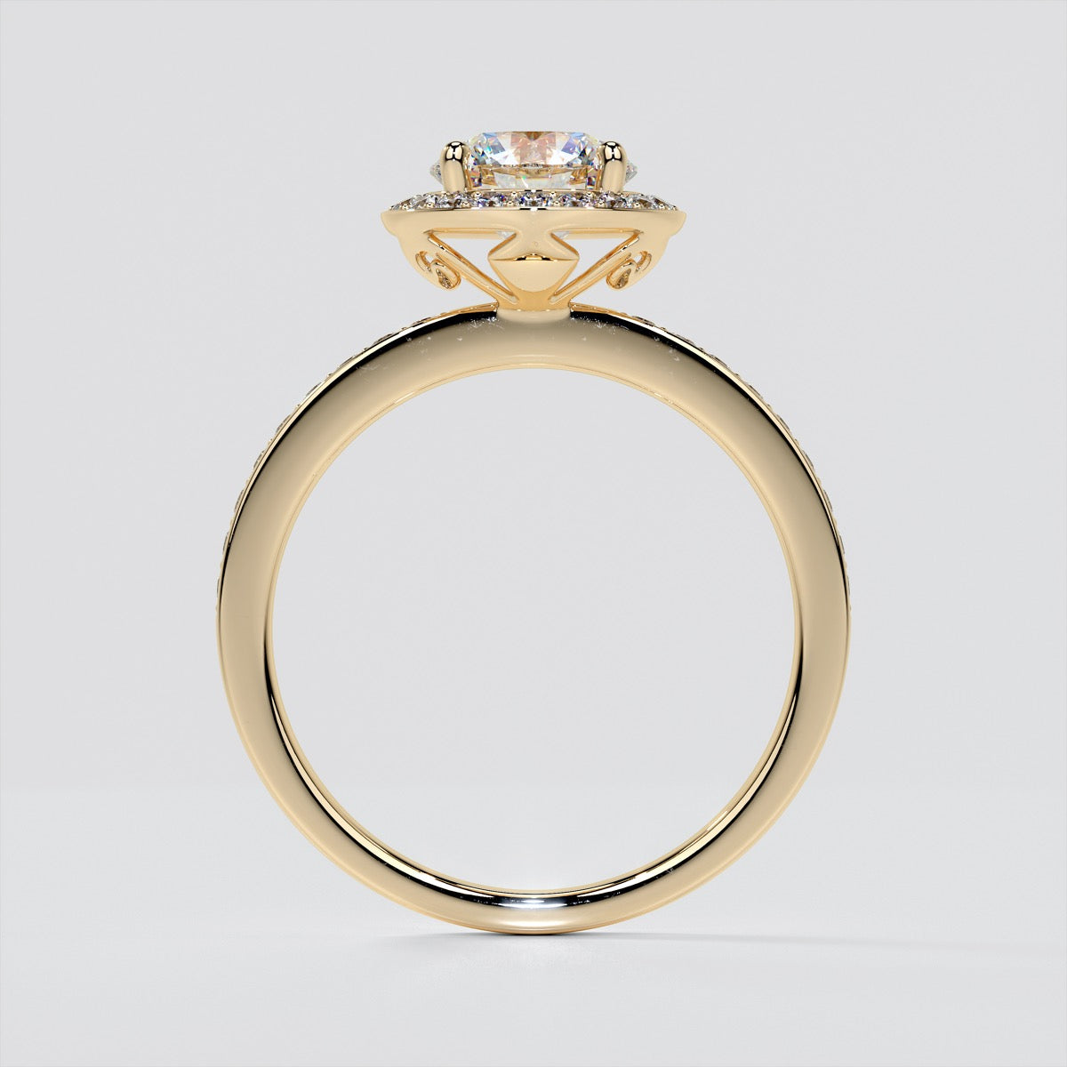 Round Cut Pavé Style Halo Wedding Set With 2 Matching Bands