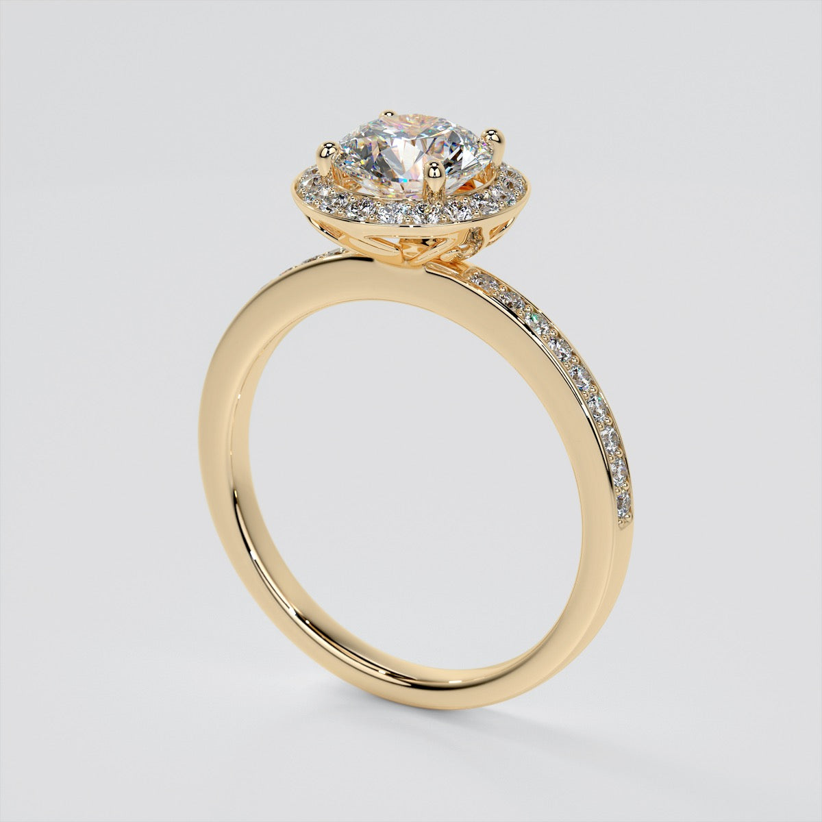 Round Cut Pavé Style Halo Engagement Ring