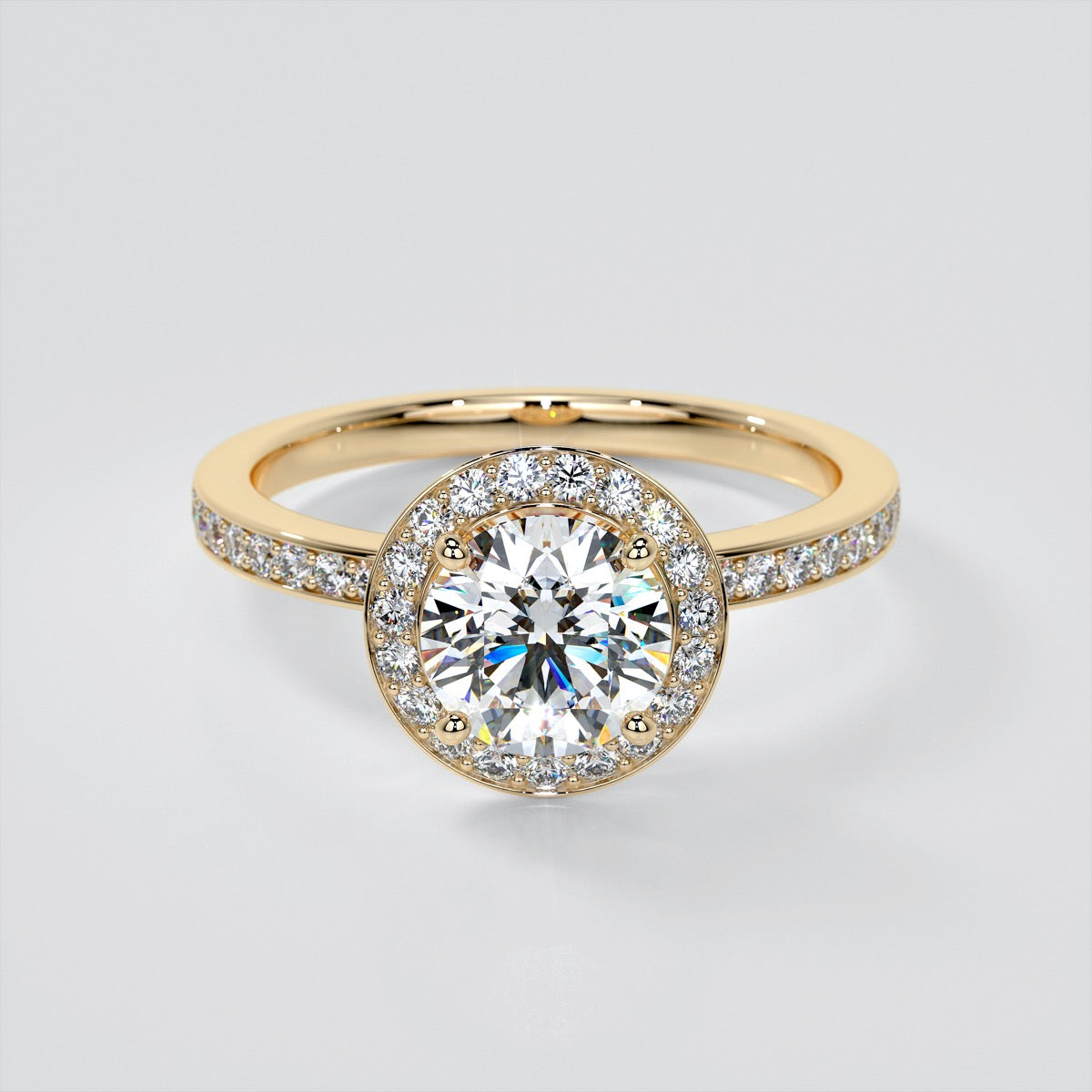Round Cut Pavé Style Halo Wedding Set With 2 Matching Bands