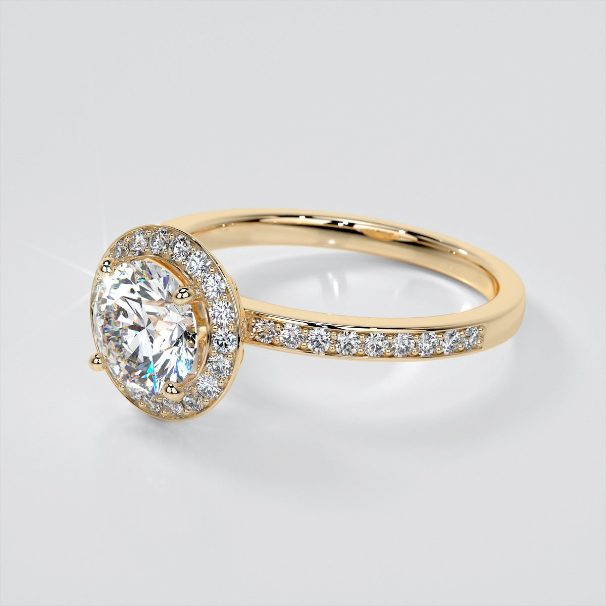 Round Cut Pavé Style Halo Wedding Set With 2 Matching Bands