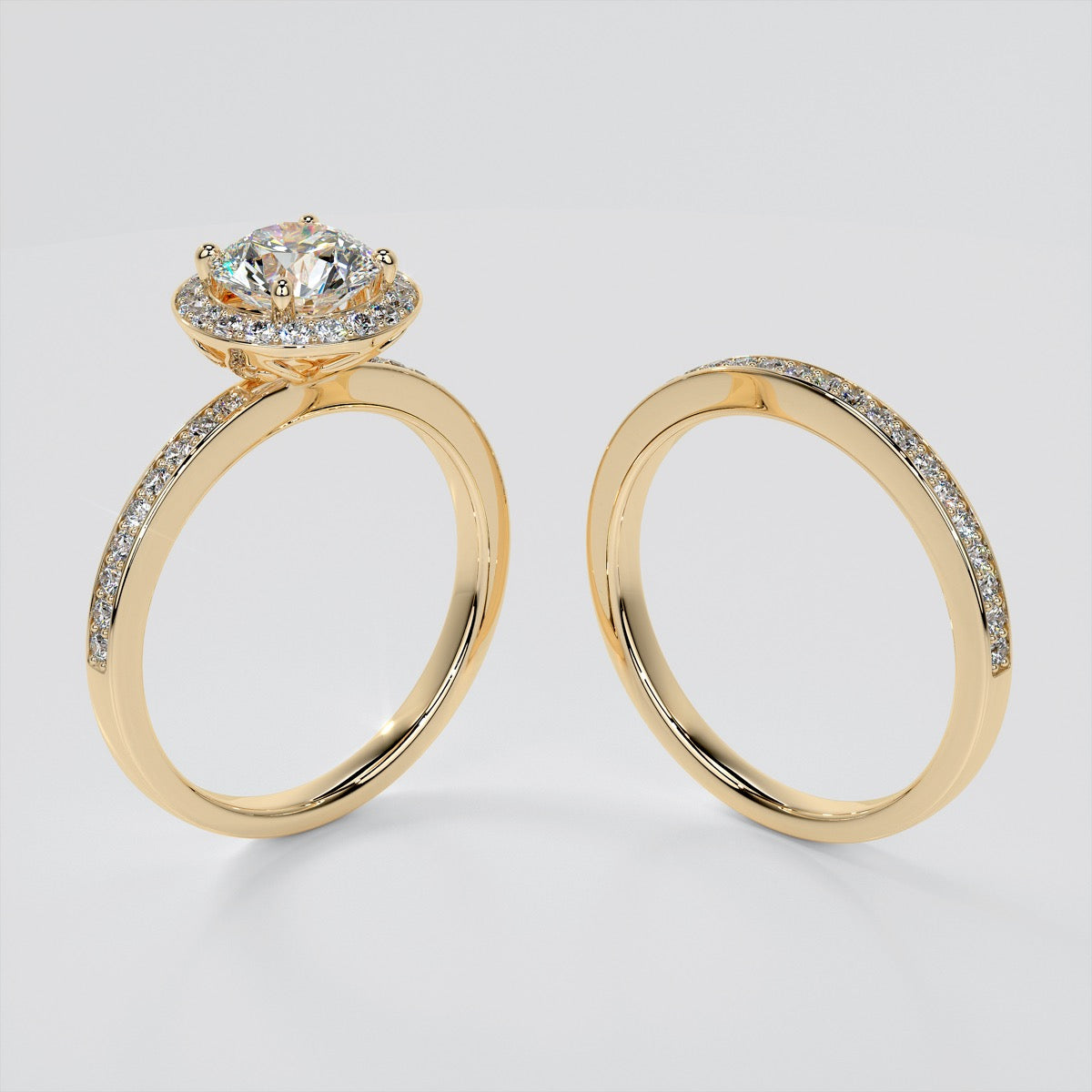 Lab Grown Diamond Round Cut Pavé Style Halo Engagement Ring