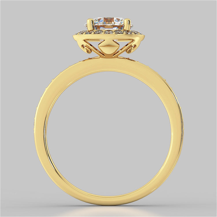 Round Cut Pavé Style Halo Wedding Set With Accents