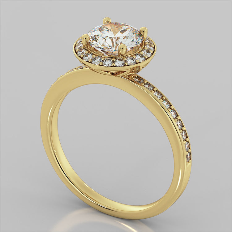 Round Cut Pavé Style Halo Wedding Set With Accents