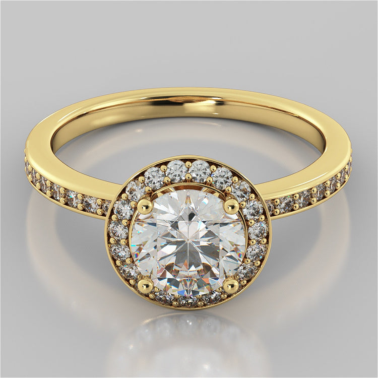 Lab Grown Diamond Round Cut Pavé Style Halo Engagement Ring