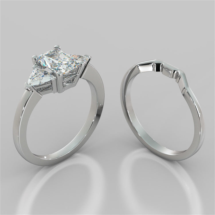 Radiant Cut Three-Stone Wedding Set With Trillion Accents