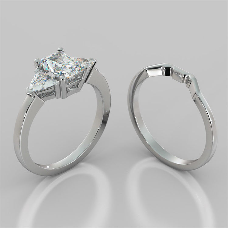 Radiant Cut Three-Stone Wedding Set With 2 Matching Bands