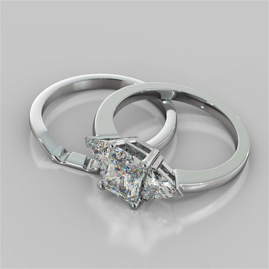 Radiant Cut Three-Stone Wedding Set With Trillion Accents