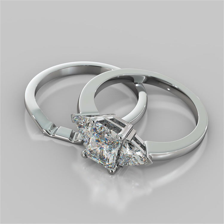 Radiant Cut Three-Stone Wedding Set With 2 Matching Bands